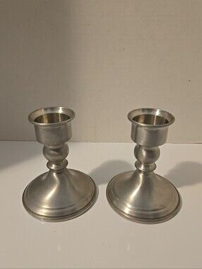 Web Weighted Pewter Candle Stick Holders Set Of 2
